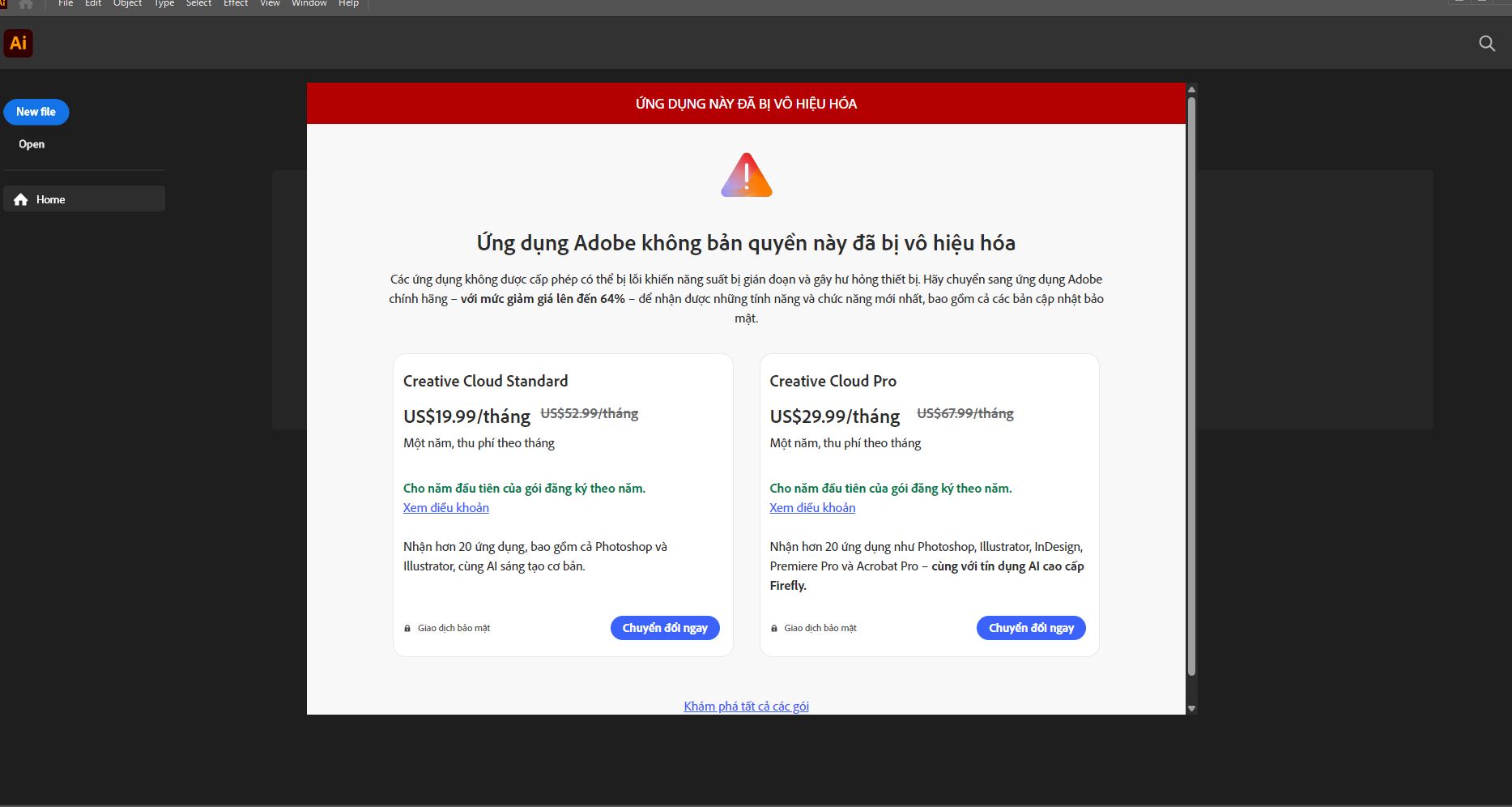 Adobe illustrator 2024 bị đánh bản quyền