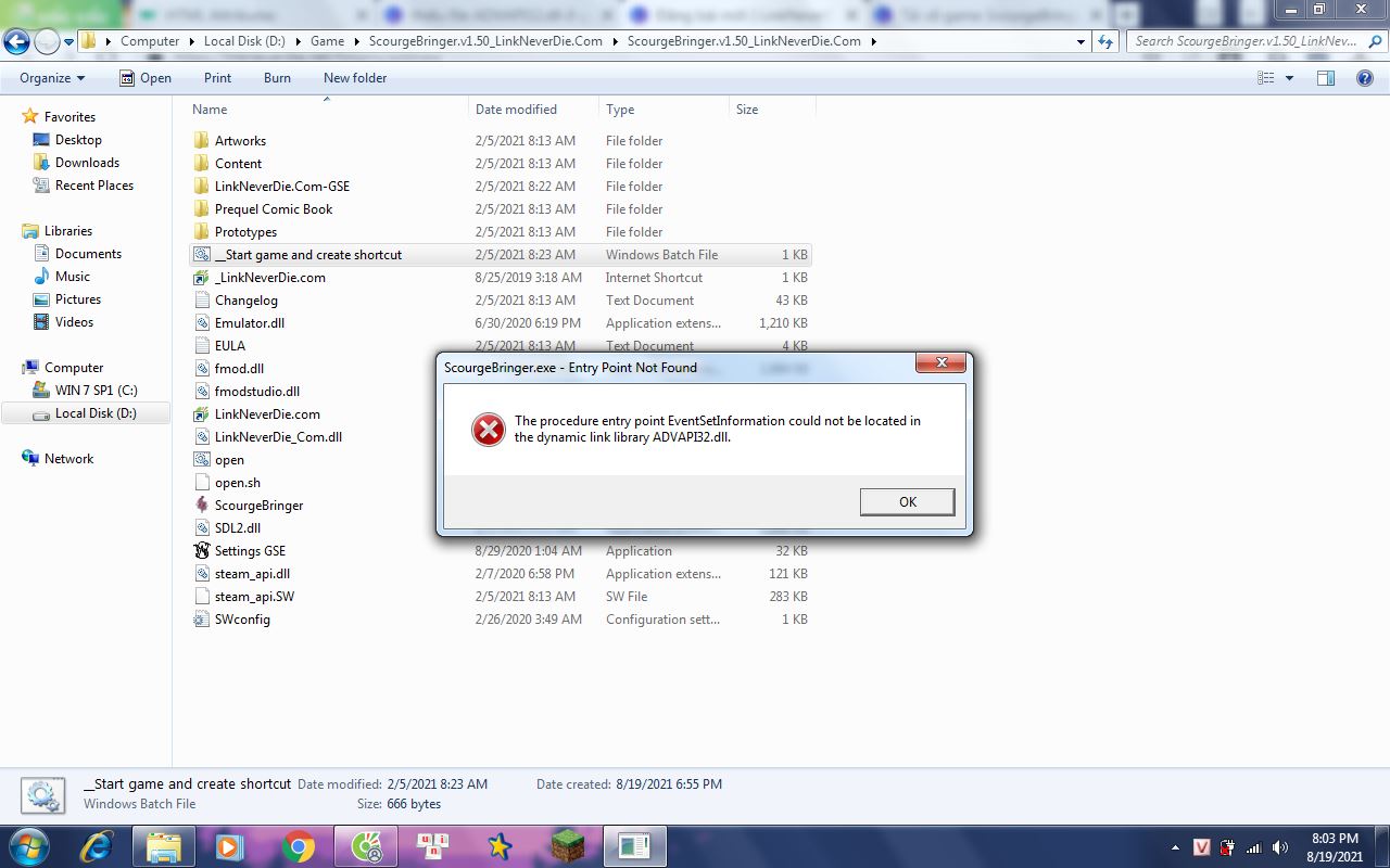 thiếu file ADVAPI32.dll ở game ScourgeBringer