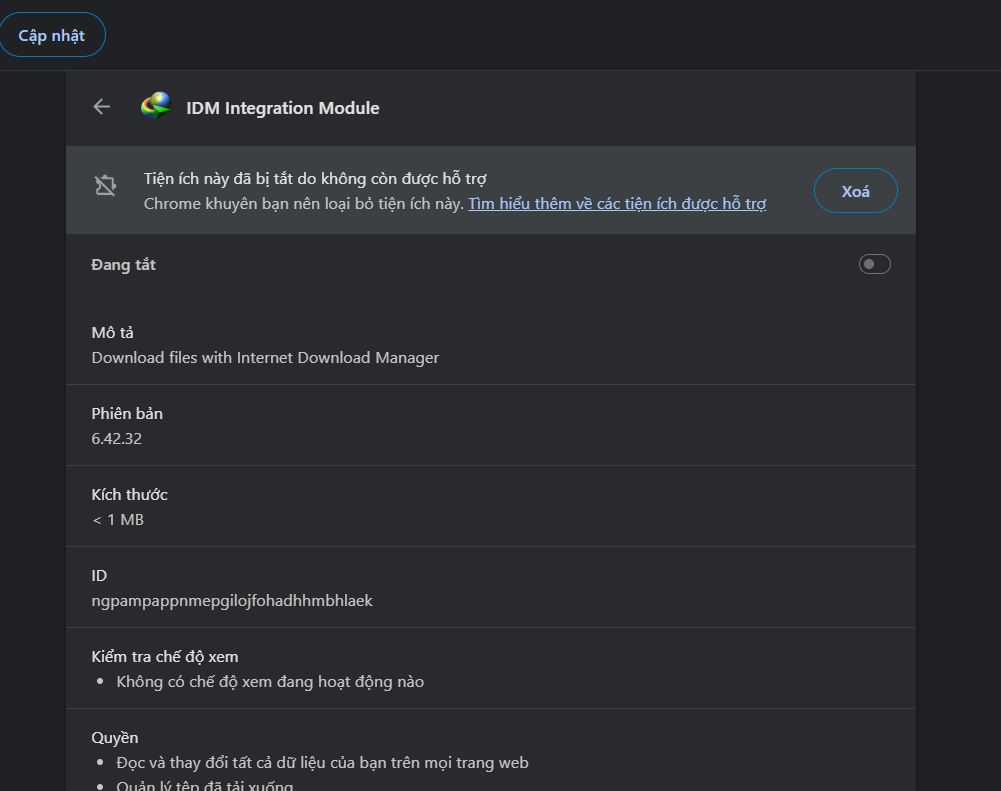 Tiện ích này đã bị tắt do không còn được hỗ trợ
