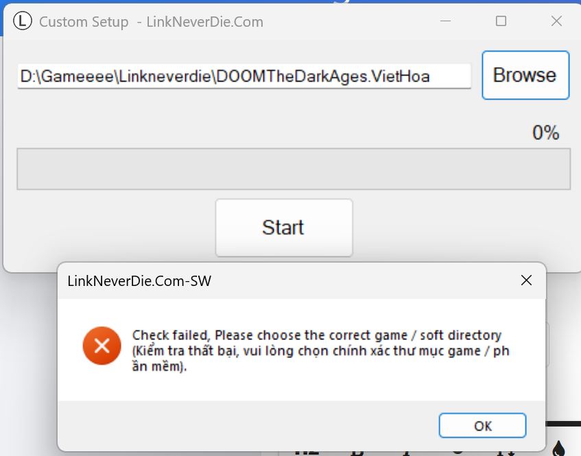 Lỗi Check failed - doom the dark ages - trong quá trình chạy file setup.bat