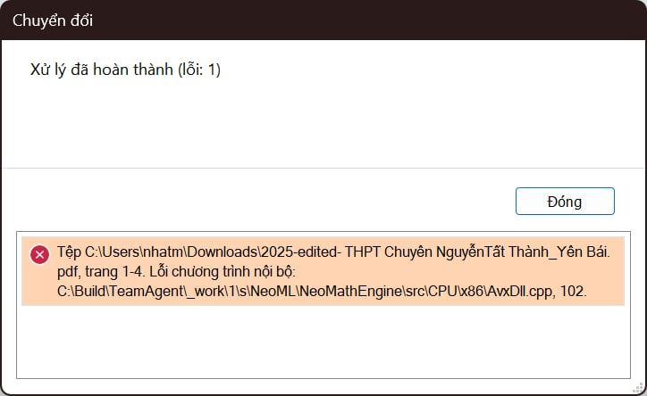 lỗi chuyển đổi file Abbyy 