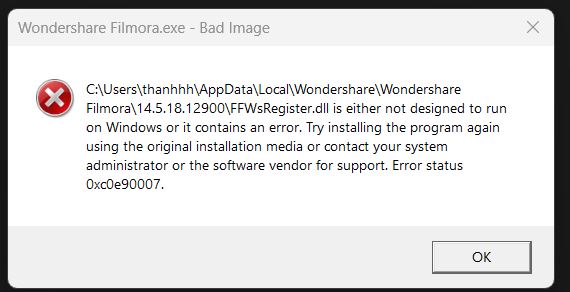Lỗi khi chạy file setup 