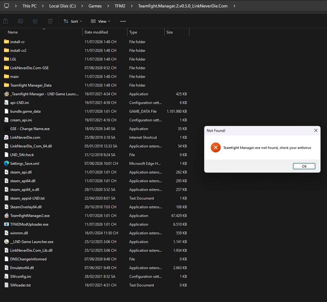 Lỗi "List not found" - Teamfight Manager 2 Lỗi "List not found" - Teamfight Manager 2