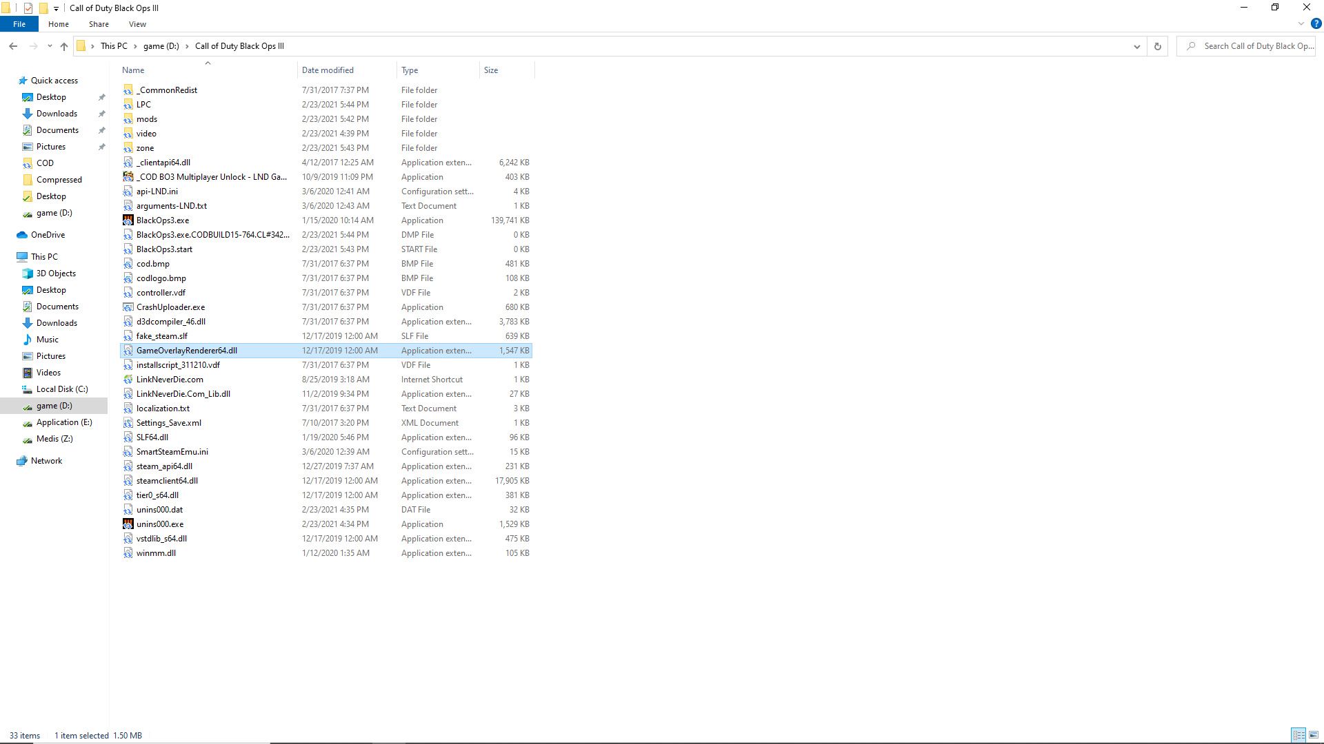 [COD Black Ops 3] couldn't load gameoverlayrenderer64.dll