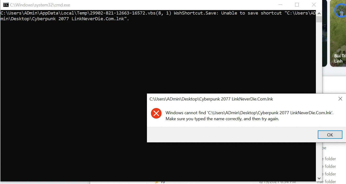 Lỗi không tạo được Shortcut Cyberpunk 2077 khi vừa tải về xong