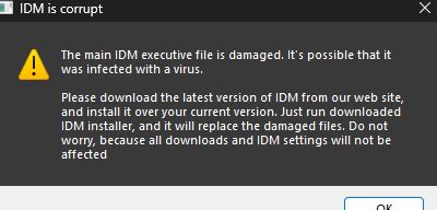 IDM hiện bảng thông báo IDM is corrupt IDM hiện bảng thông báo IDM is corrupt