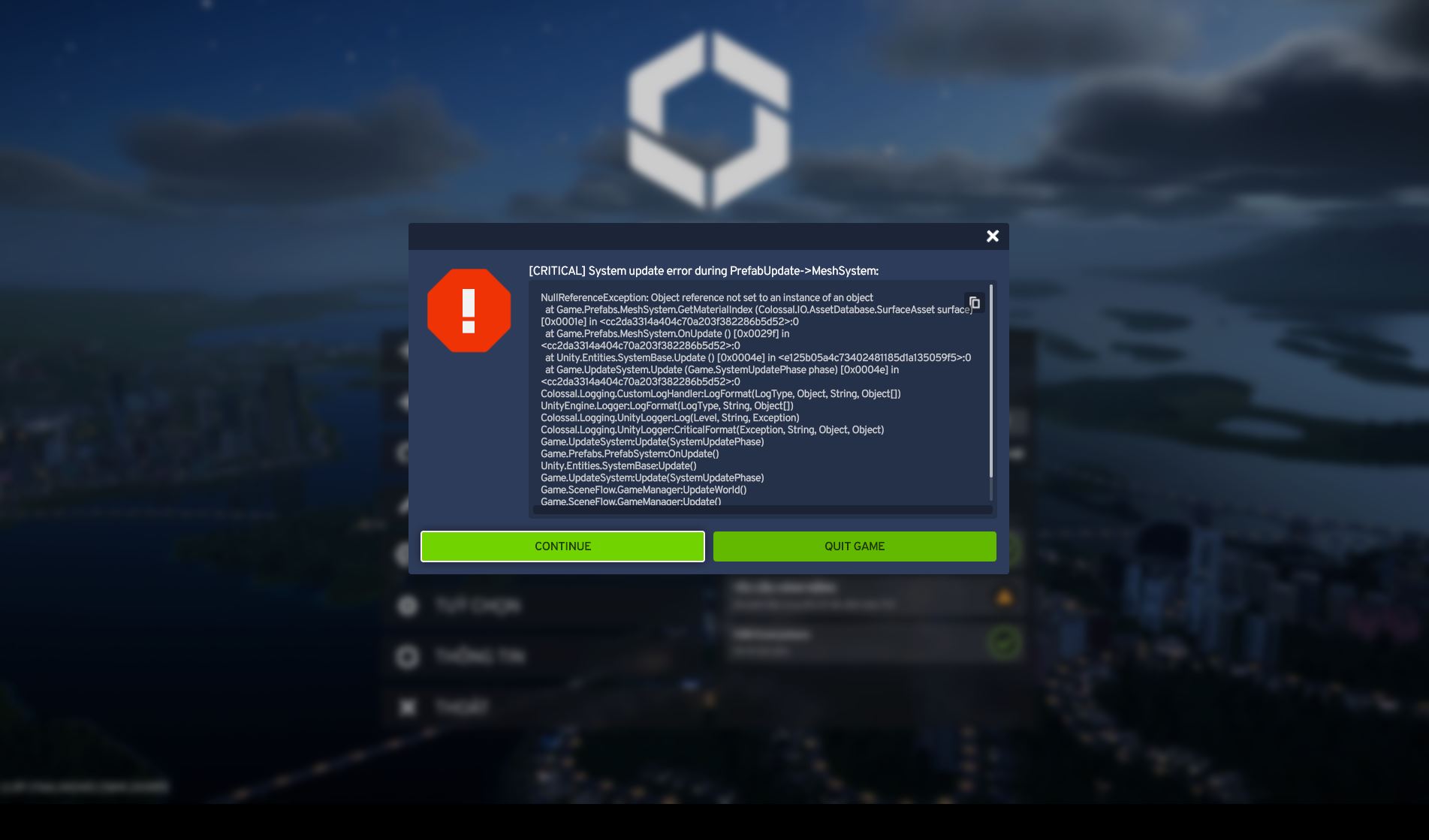 Lỗi bug game cities skyline