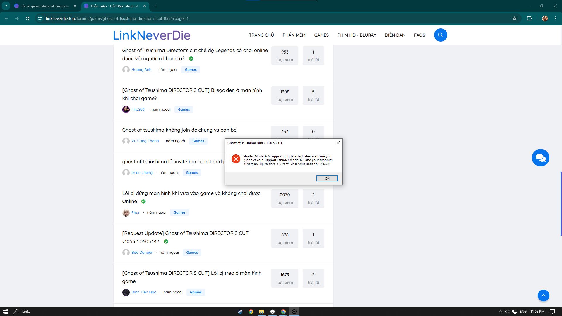 Lỗi Shader Model 6.6 support not detected