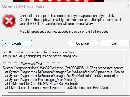 A 32 bit processes cannot access modules of a 64 bit process - Stardew Valley A 32 bit processes cannot access modules of a 64 bit process - Stardew Valley