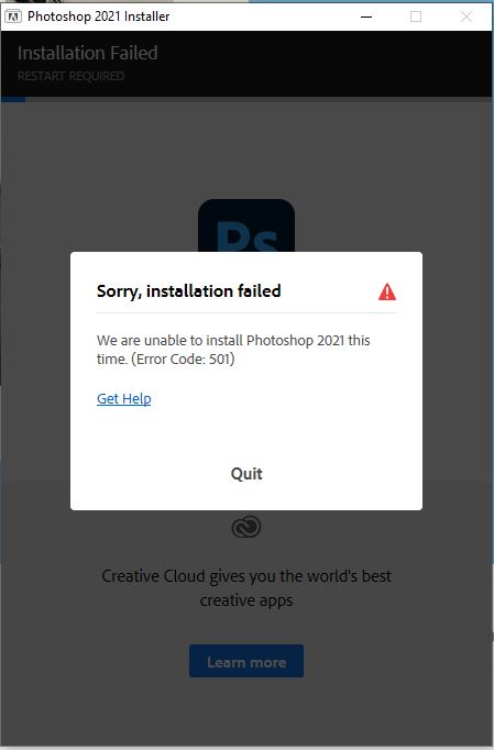 lỗi 501 khi cài đặt các phần mềm adobe