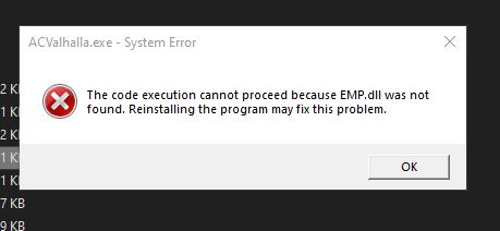 Lỗi ACValhalla không chơi được do thiếu dll