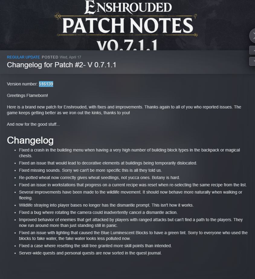 [Request Update] Enshrouded 0.7.1.1