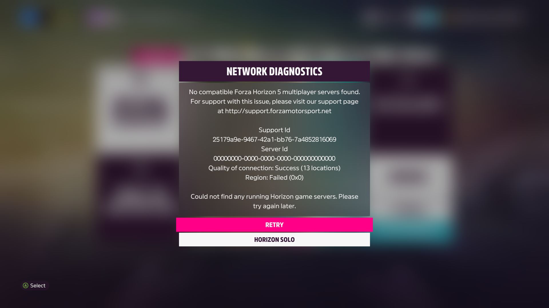 lỗi network diagnostics trong forza horizon 5