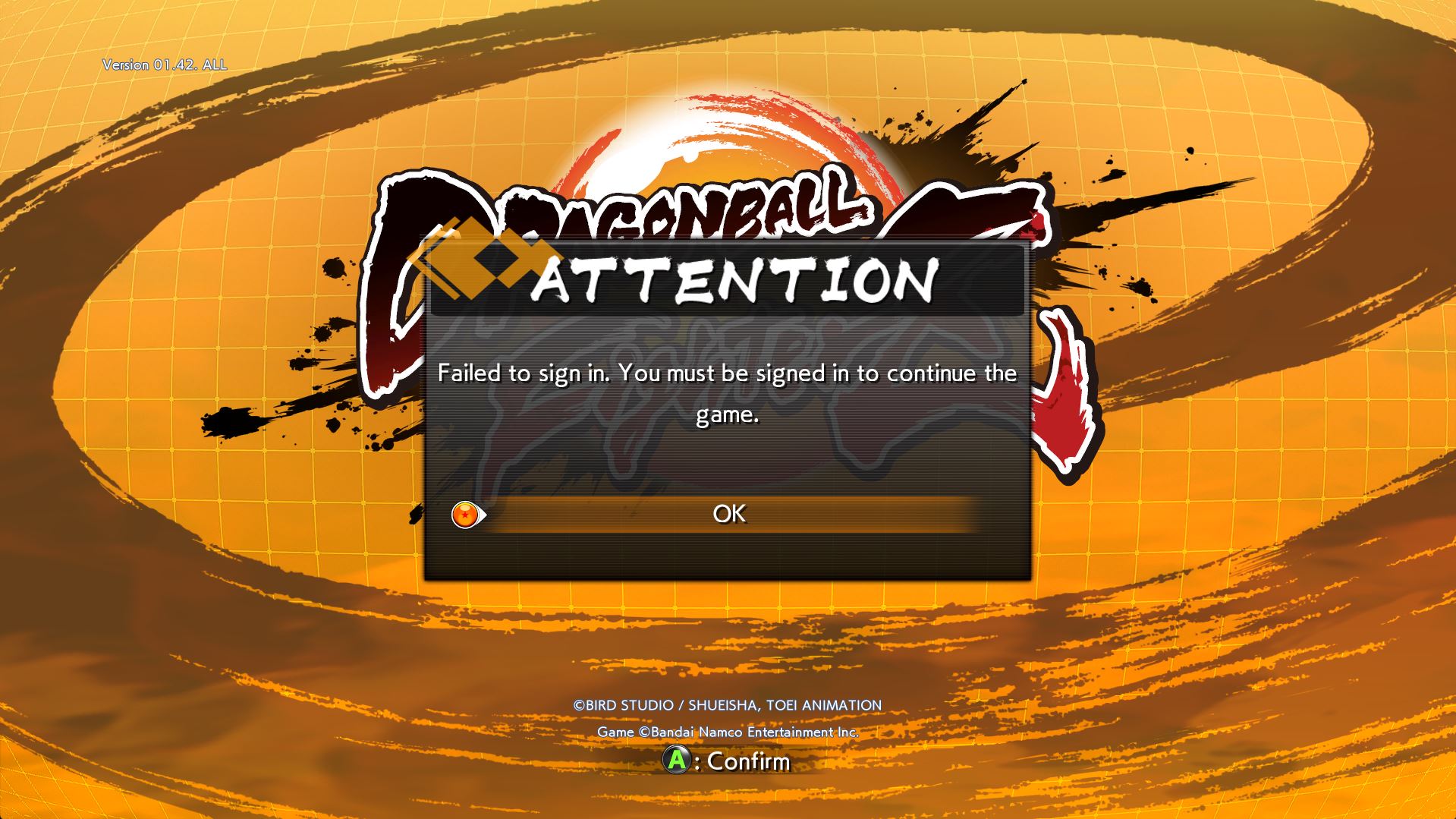 [DRAGON BALL FIGHTER Z] Failed to sign in
