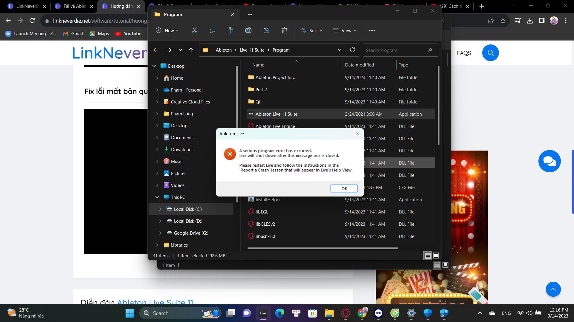 LỖI ABLETON LIVE 11 KHÔNG VÀO ĐƯỢC SAU KHI ĐÃ AUTHORIZE