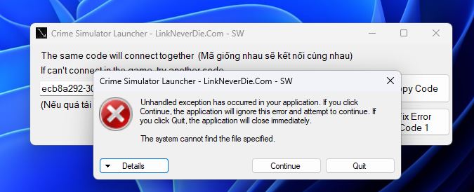 Bị lỗi đổi tên nhân vật Crime Simulator