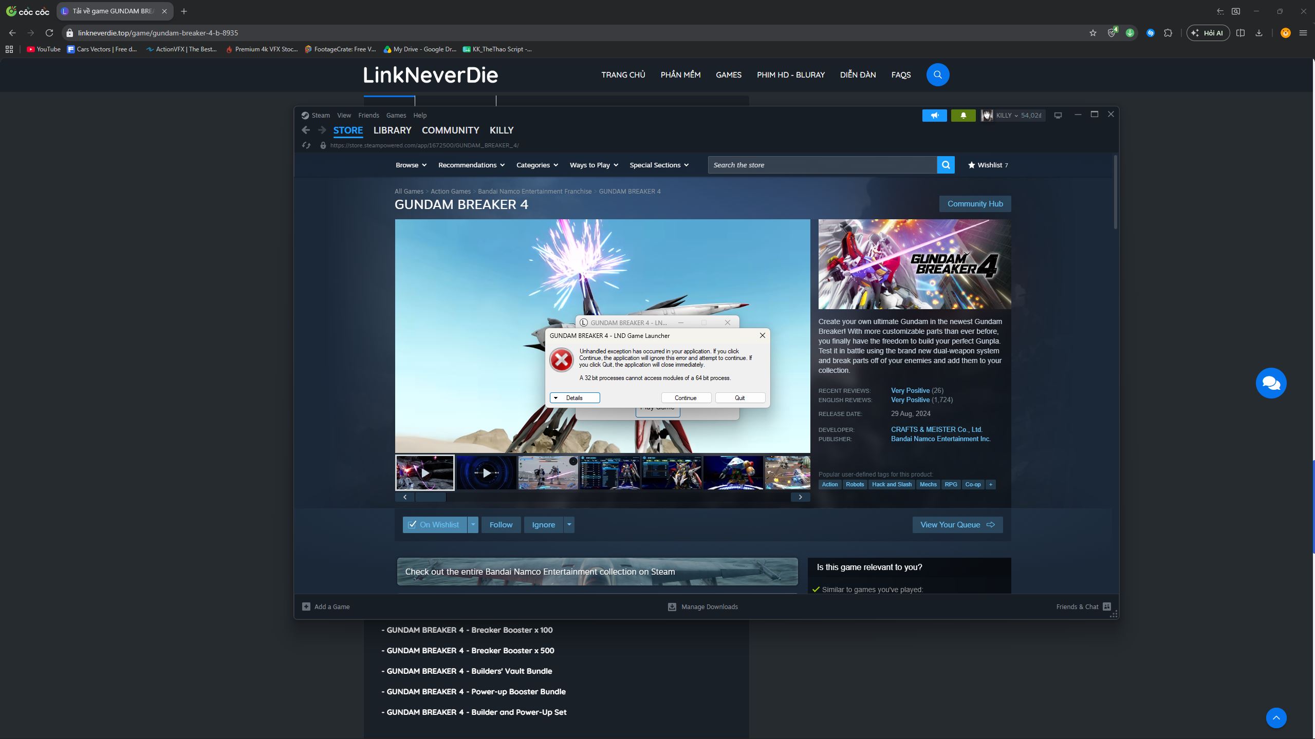 Gundam Breaker 4 không online steam được Gundam Breaker 4 không online steam được