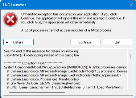 Lỗi Unhandled Exception 32 bit processes cannot access modules ò a 64 bit process Lỗi Unhandled Exception 32 bit processes cannot access modules ò a 64 bit process