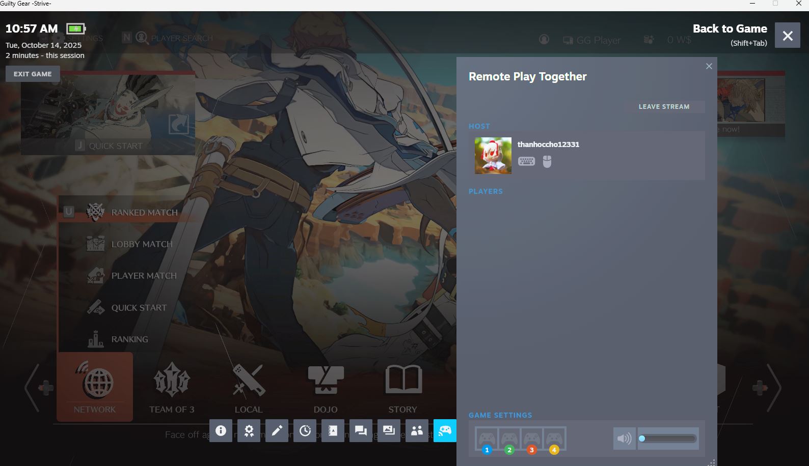 Không thấy xuất hiện link mời chơi remote play together ở game guilty gear strive