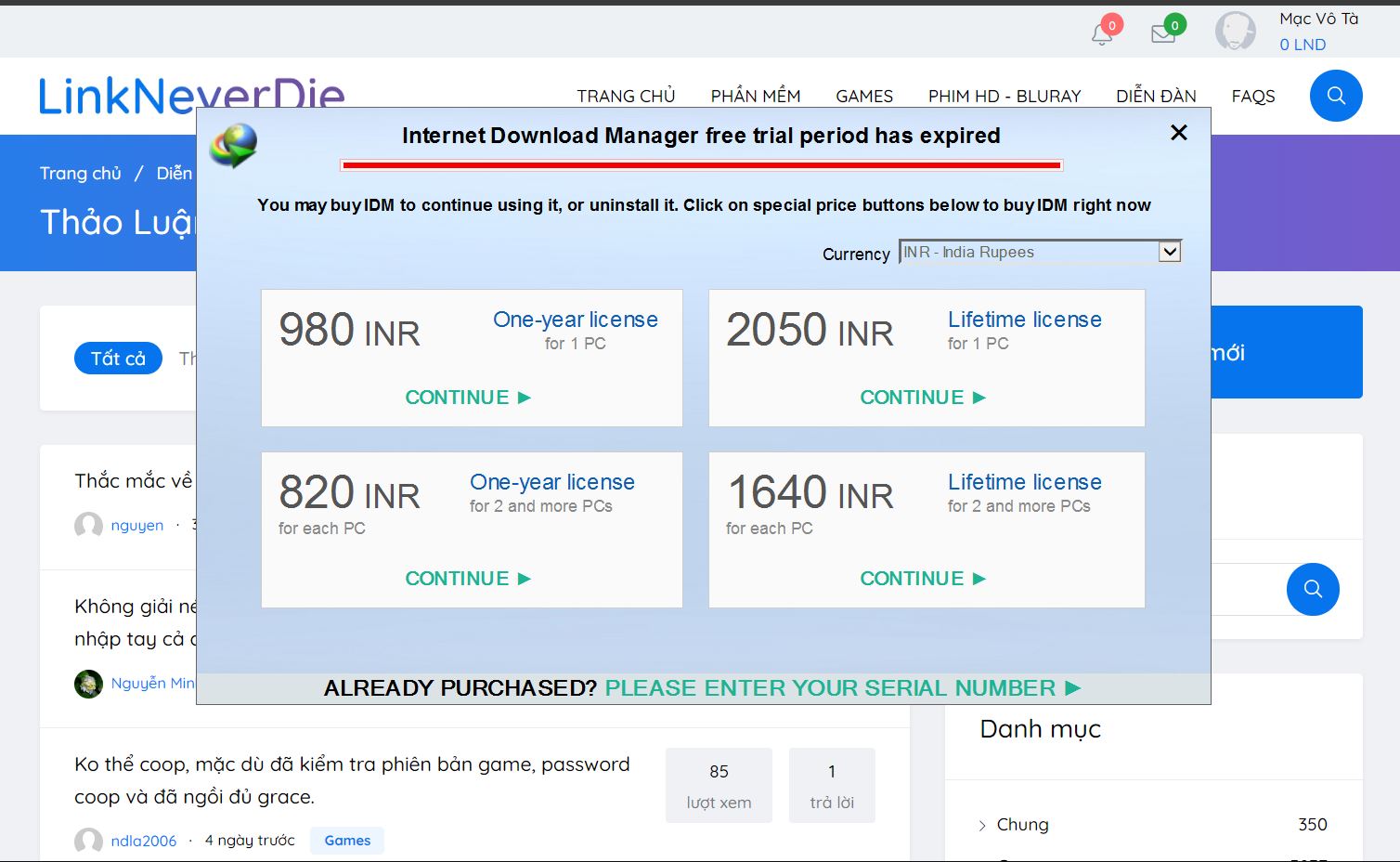 `IDM liên tục popup báo cần đăng ký bản quyền