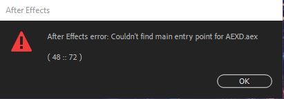 [ lỗi] couldn't find main entry point AEXD.aex (48 :: 72) trong after efects sau khi cài đặt?