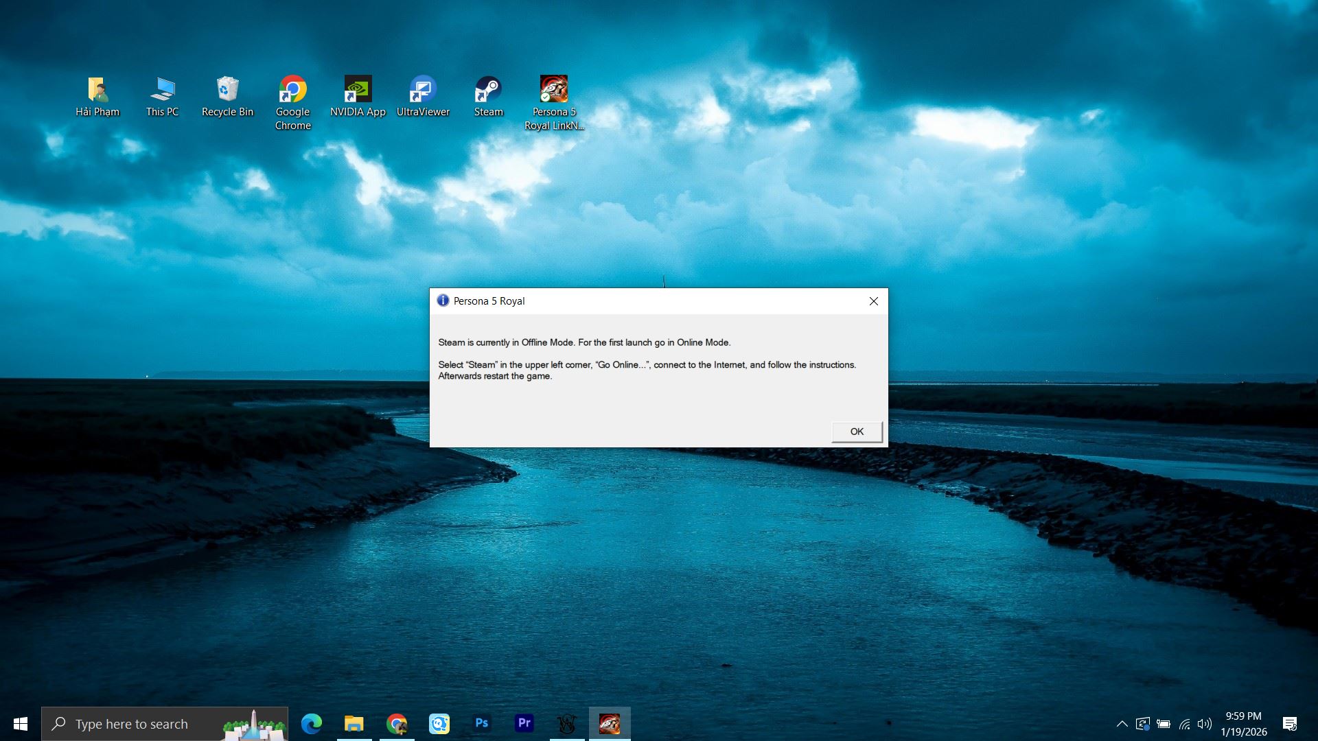 Lỗi  'steam is currently in offline mode for the first launch go in online mode'