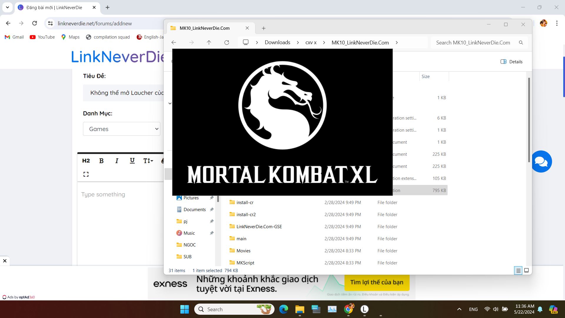 Không thể mở Laucher của game Mortal Kombat XL 