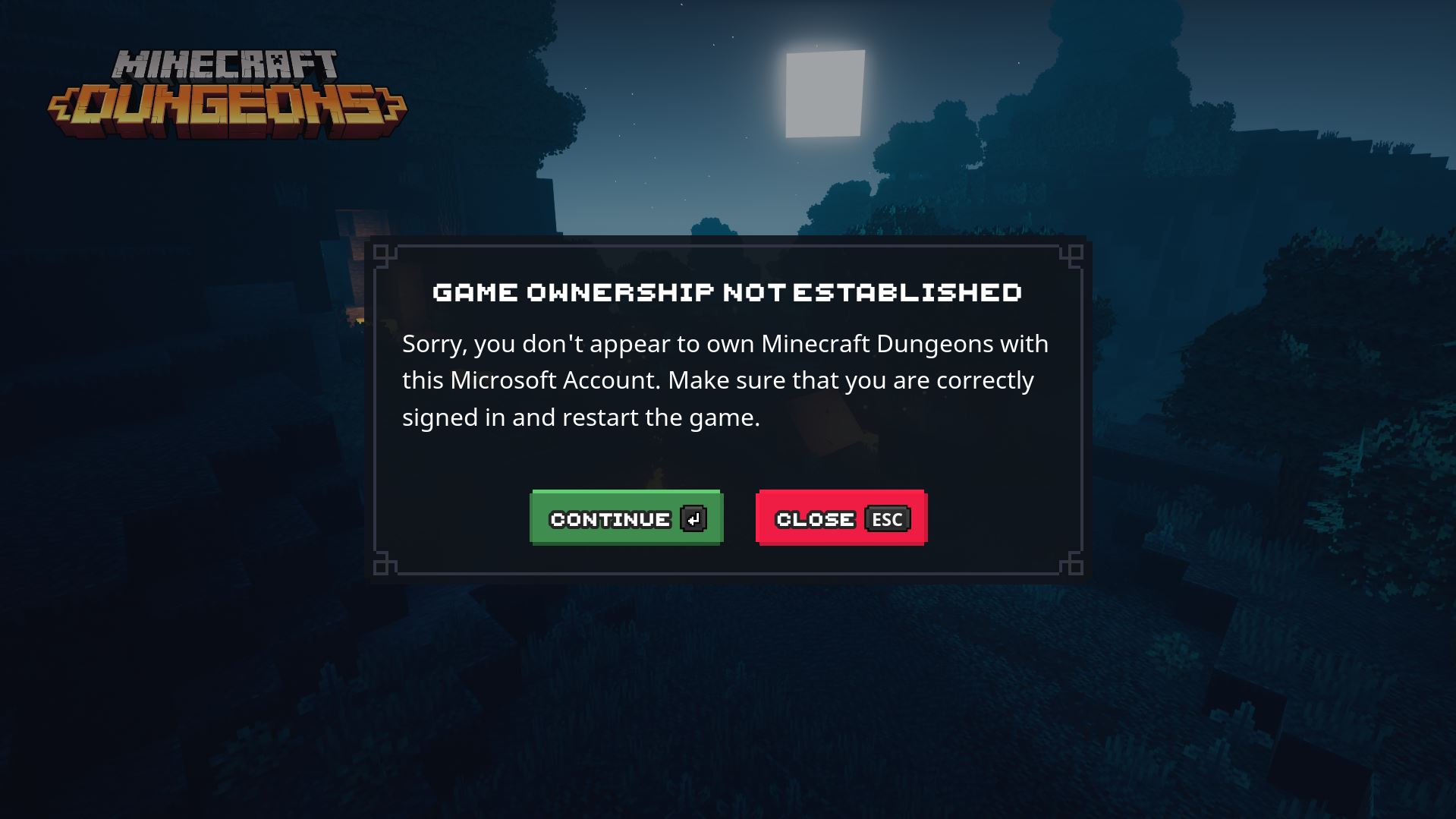 GAME OWNERSHIP NOT ESTABLISHED