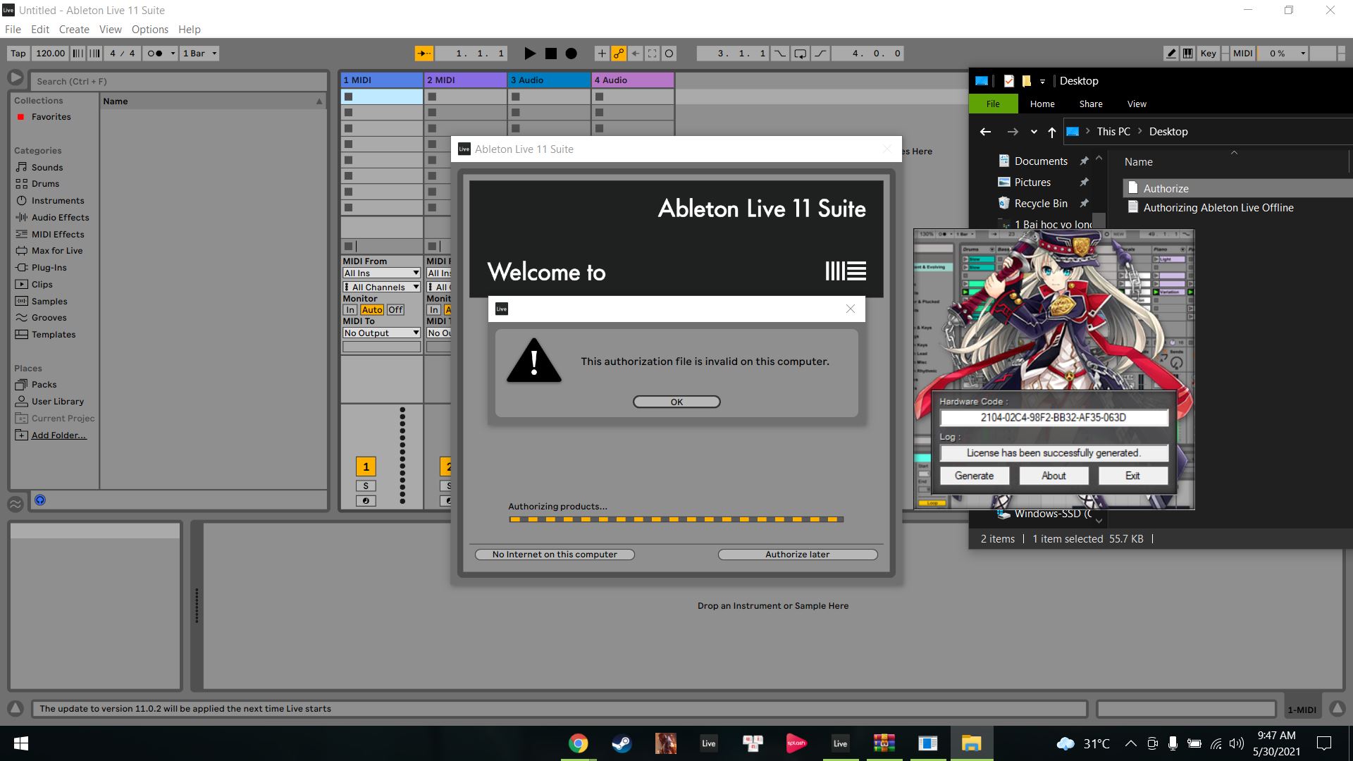 Lỗi Ableton 11 yêu cầu Authorize