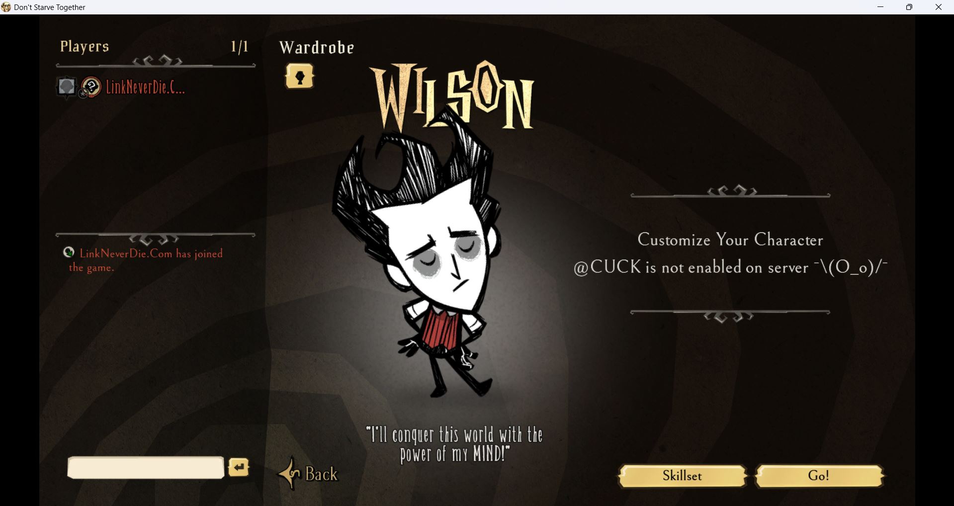 Không thể sử dụng mod CUCK tại tựa game dont starve together!