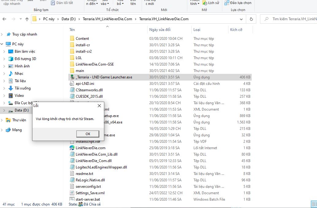 Lỗi game Terraria không mở được