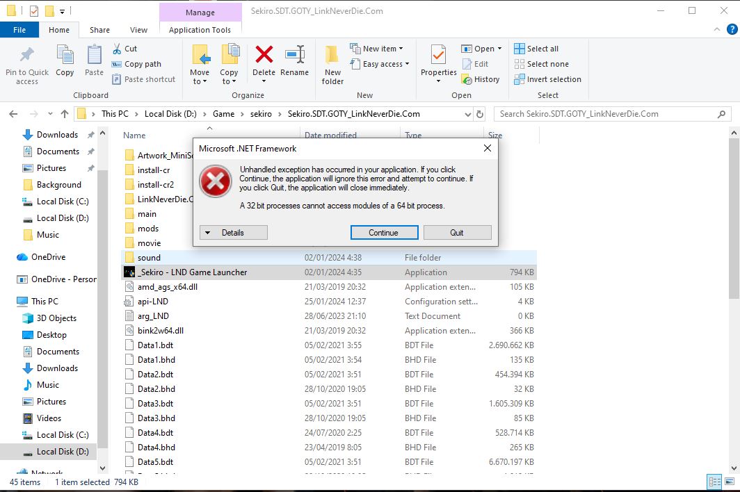 [Sekiro: Shadows Die Twice]: lỗi 32bit và list not found
