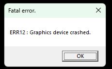 Fatal error, ERR12 Graphics device crashed khi vào game hoặc cutsense 5-10s game  Monster Hunter World