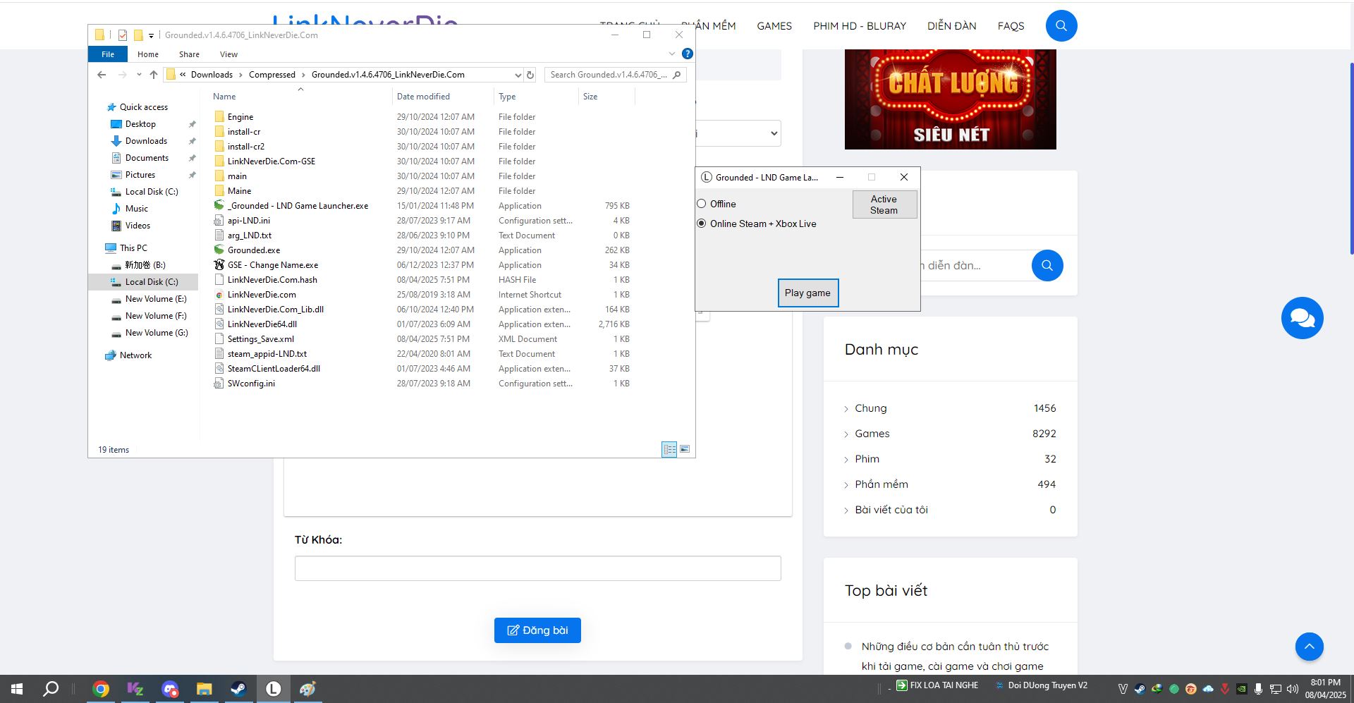 giải nén xong vào game bị đá ra ngoài