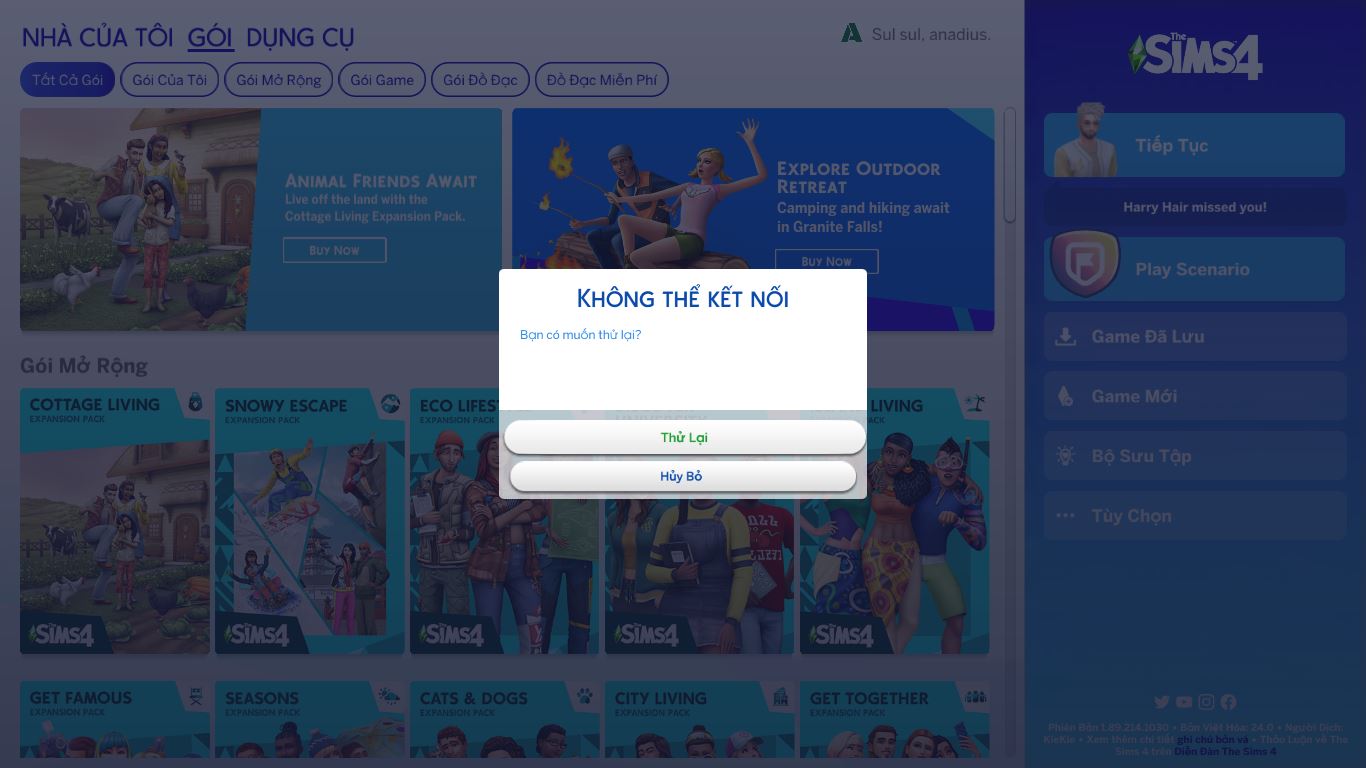 Em không chơi dc dlc ở the sims 4 ạ nó bắt yêu cầu kết nối mạng ai giúp e vớii