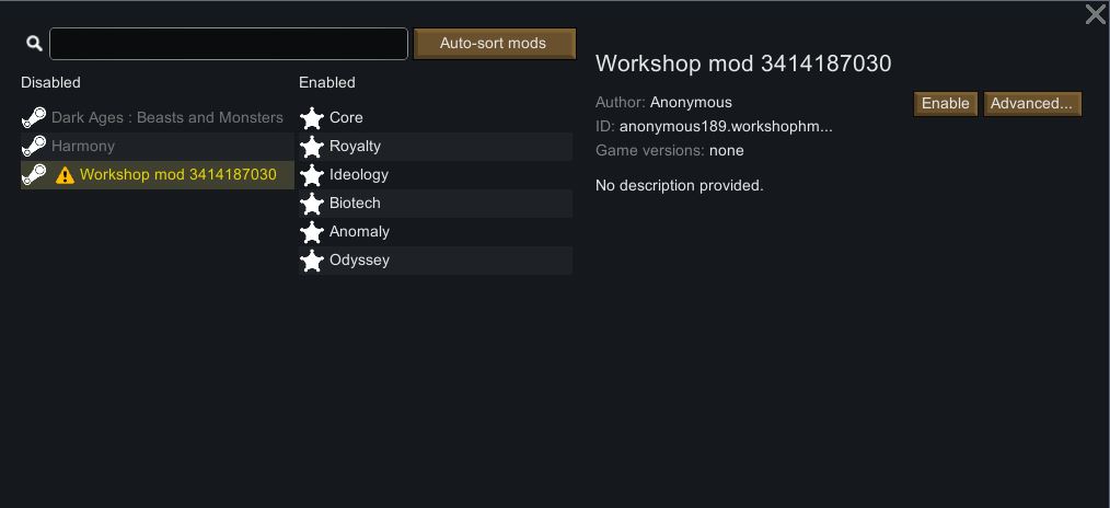 RimWorld mod manager lỗi không thể tải và cài 1 số mod (v1.6) RimWorld mod manager lỗi không thể tải và cài 1 số mod (v1.6)