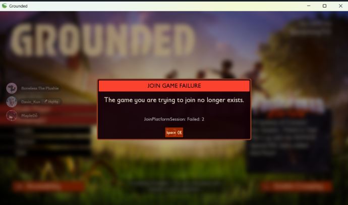 Bạn tôi không thể join phòng Grounded được