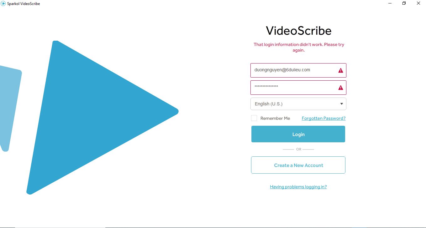 Lỗi không thể đăng nhập vào Videoscribe