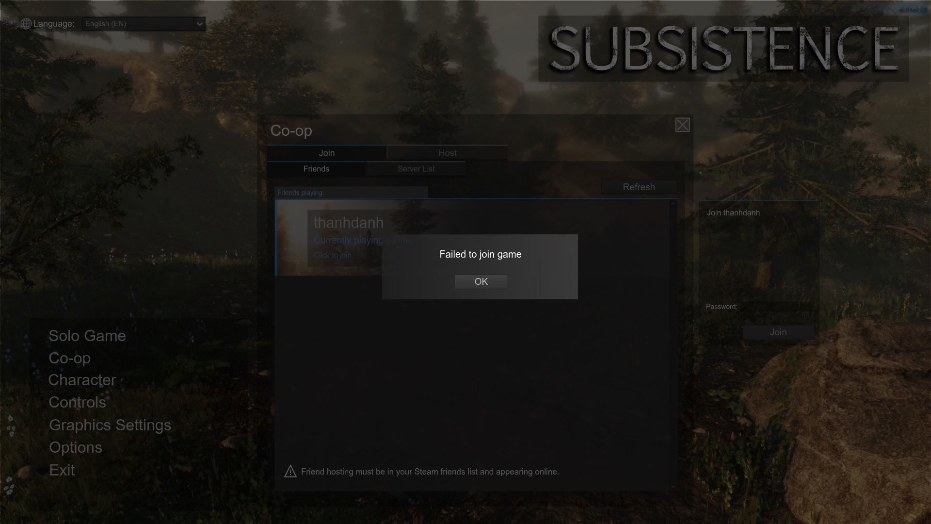 Subsistence không co-op thông qua steam được?!