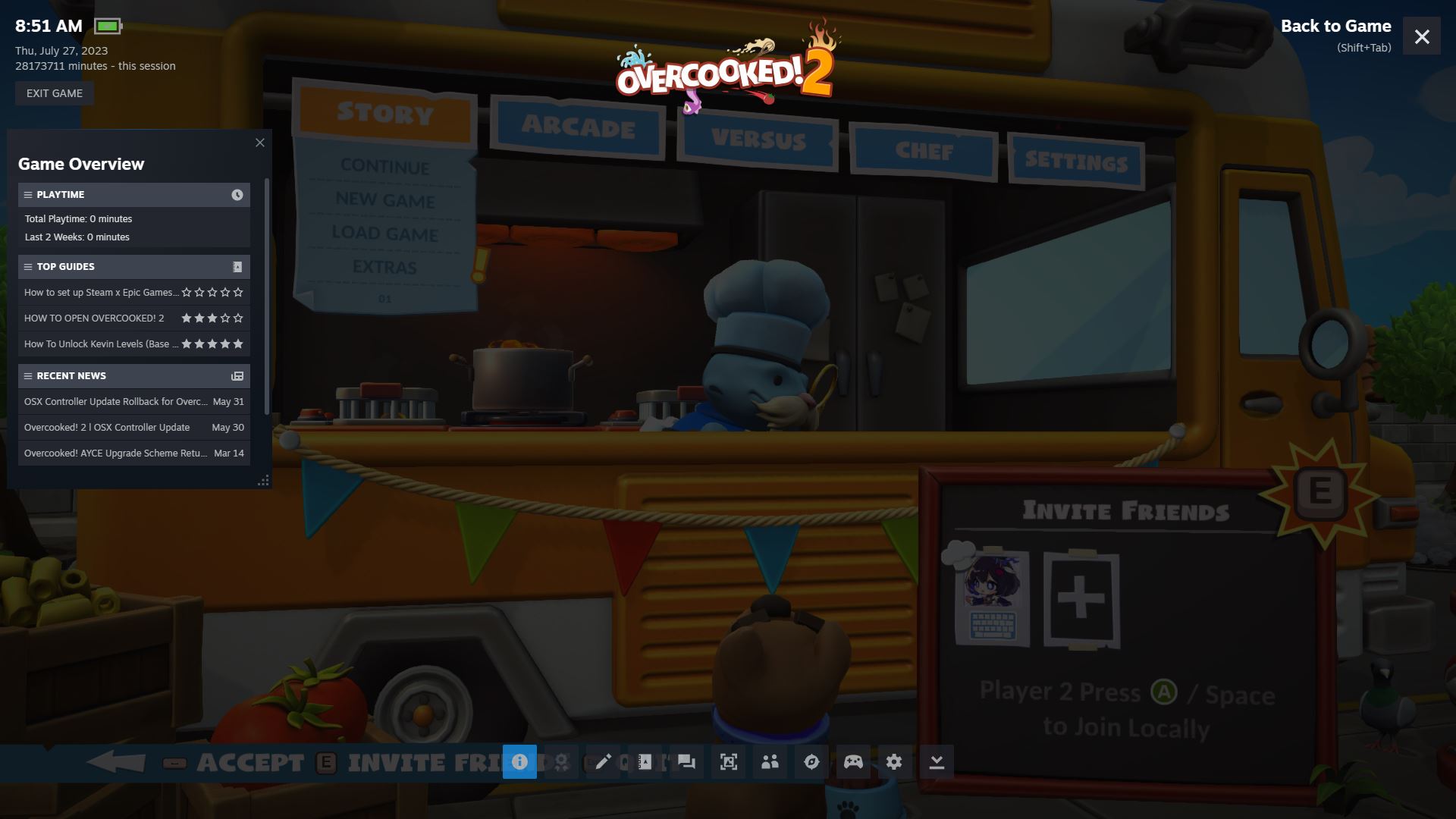 overcooked hiện overlay nhưng không hiện cửa sổ invite