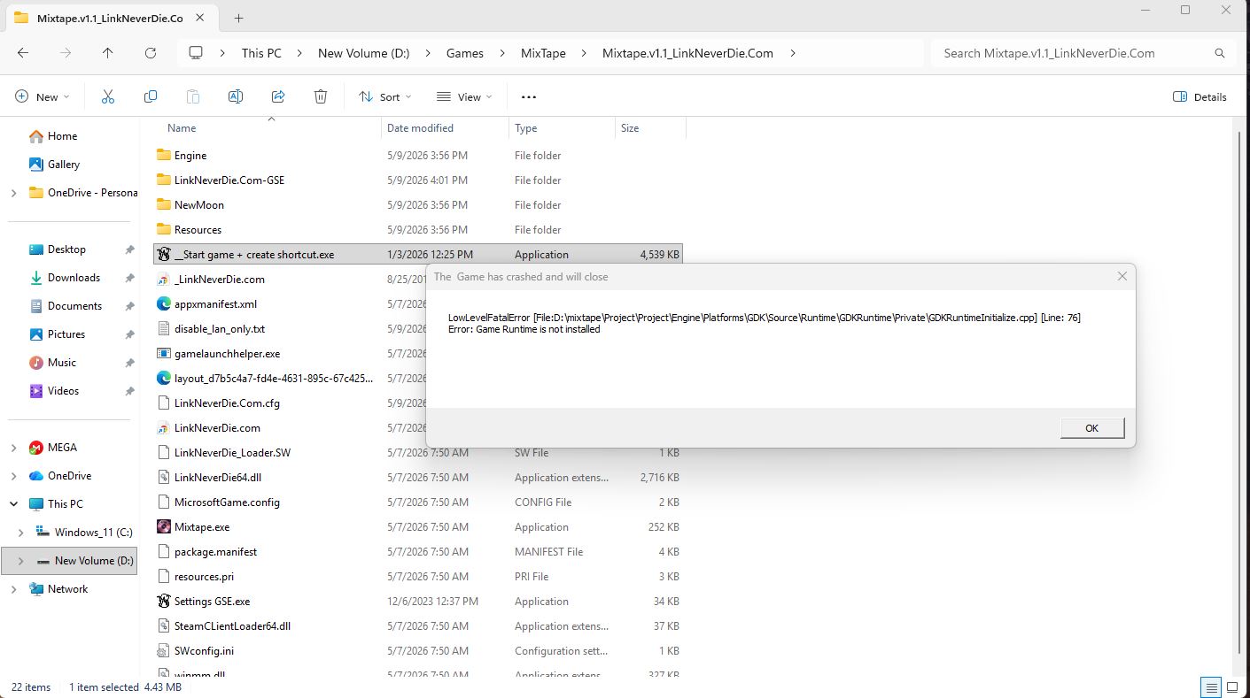 Lỗi Game Runtime is not installed - Game Mixtape