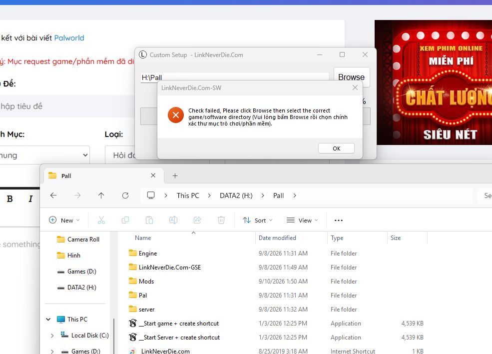 Palworld v1.0.4, sau khi browse tới folder chứa game để update thì bị lỗi Palworld v1.0.4, sau khi browse tới folder chứa game để update thì bị lỗi